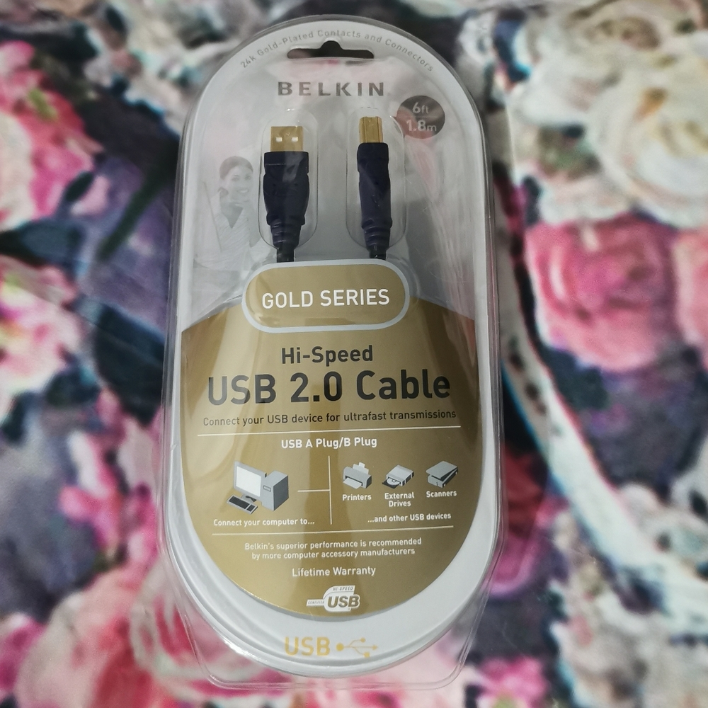 Belkin F3U133V-06-GLD 24k Gold Plated Series 6-Foot Hi-Speed USB 2.0 Cable